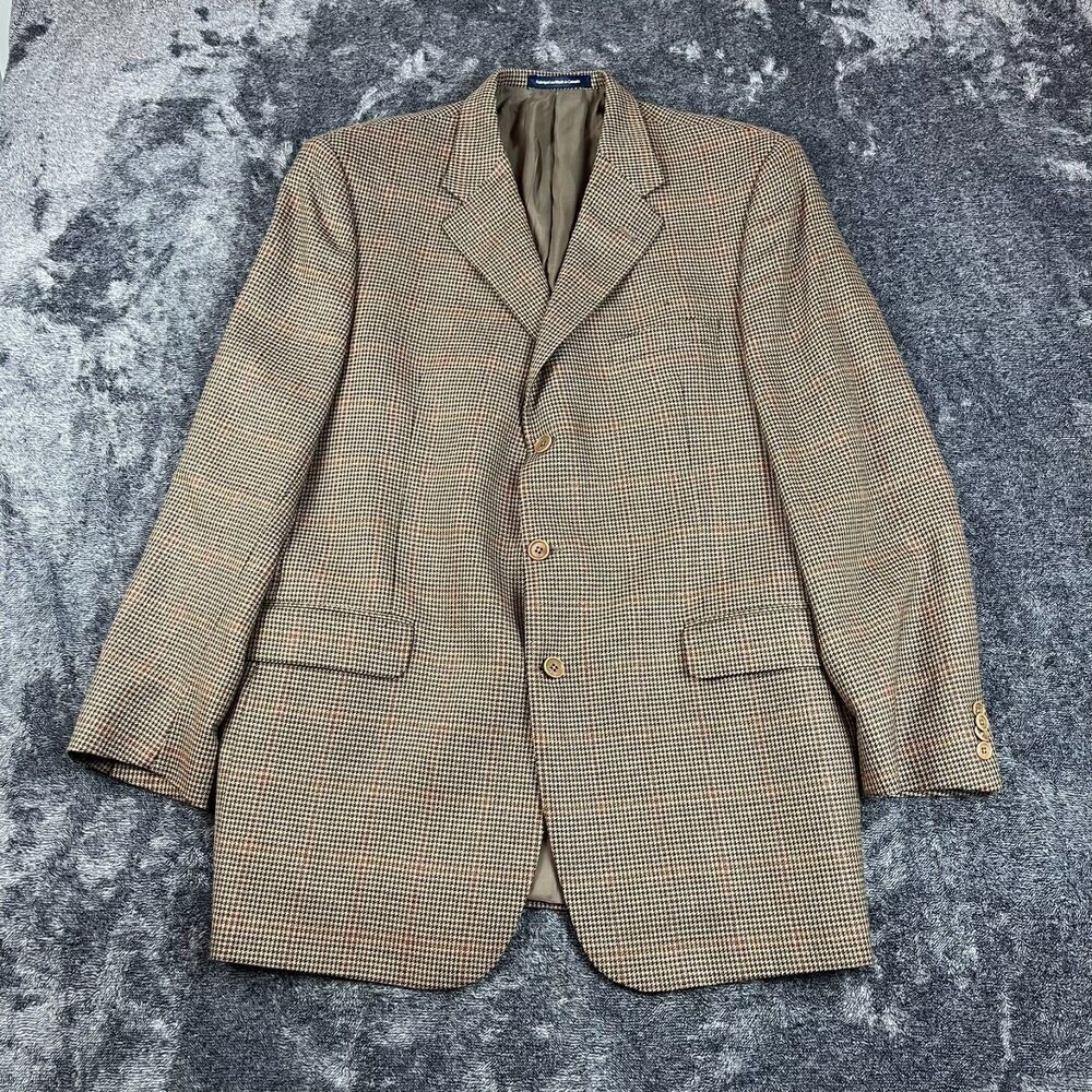 Coppley Ermenegildo Zegna 100% Wool Blazer Men's L/XL Three Button Plaid Brown